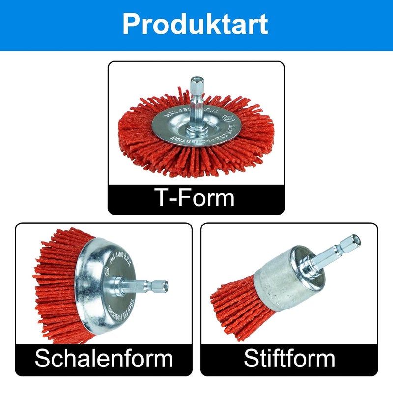 SALI 6 Pack Nylon Filament Abrasive Wire Brush Wheel & Cup Brush Set with 1/4 Inch Hex Shank, 6 Sizes Nylon Drill Brush Set for Removal of Rust Corrosion Paint - Image 3